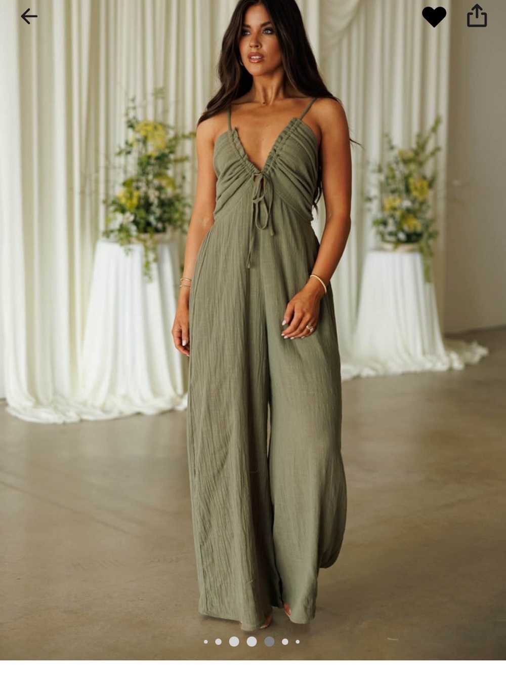 Olive Green Wide-Leg Jumpsuit with Tie Front